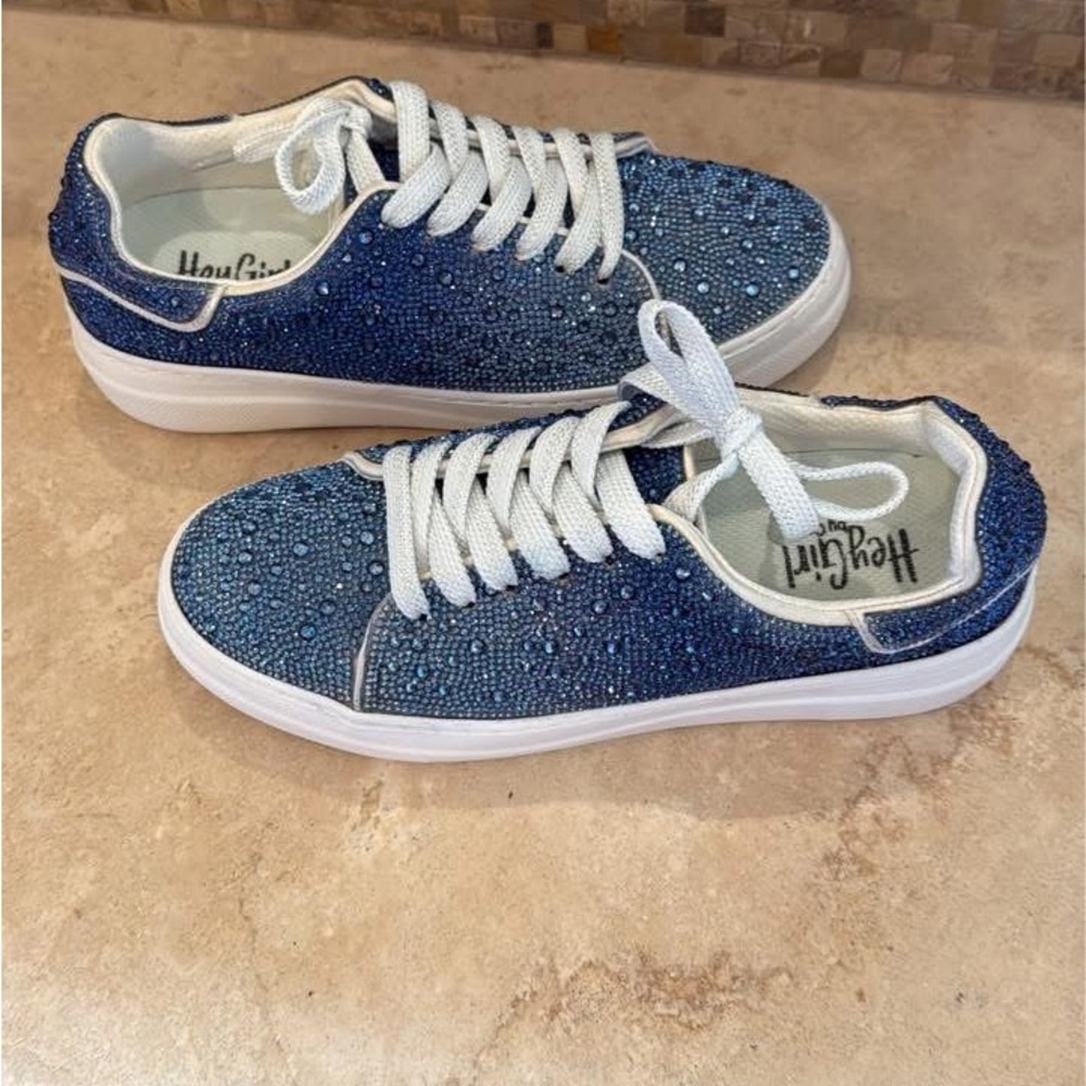 NEW CORKYS FOOTWEAR women's bedazzled sneakers in ombre blue - Picture 3 of 3